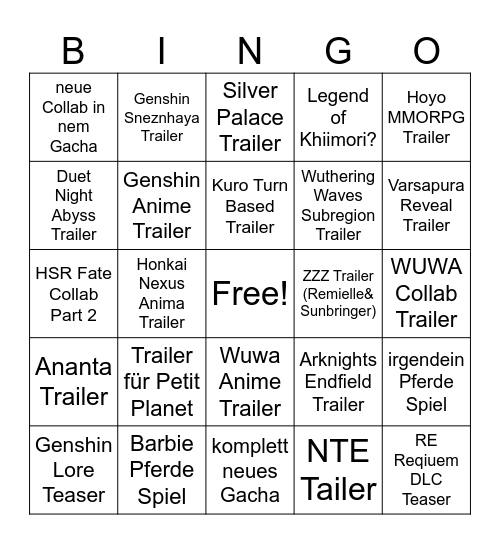 Yvons Bingo Card