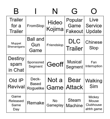Summer Games Fest 2026 Bingo Card