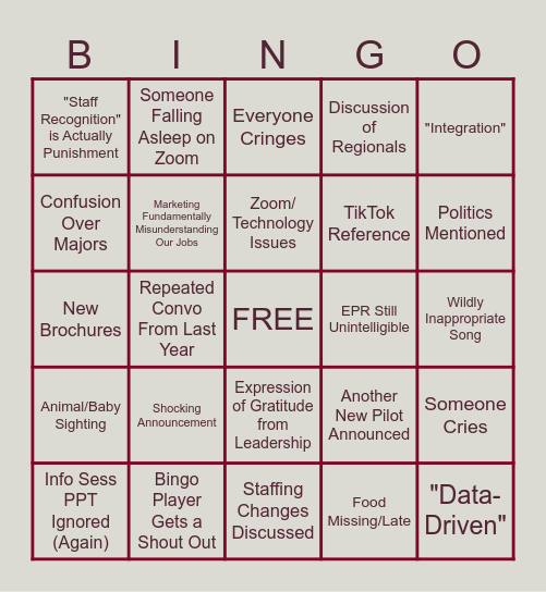 Retreat Bingo Card