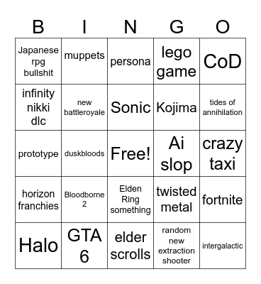 gamefest 2026 Bingo Card