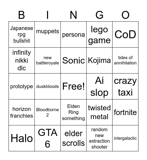 gamefest 2026 Bingo Card