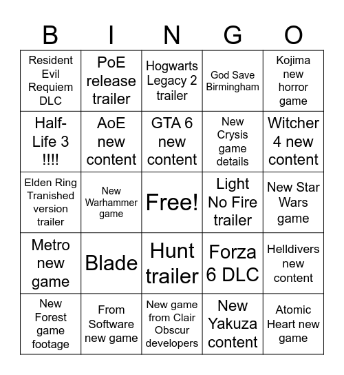 Untitled Bingo Card
