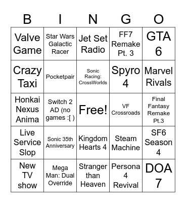 Summer Games Fest Bingo Card