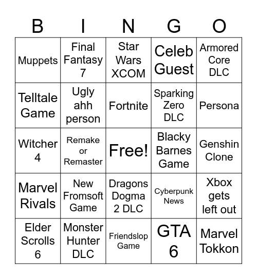 Summer Games Fest Bingo Card