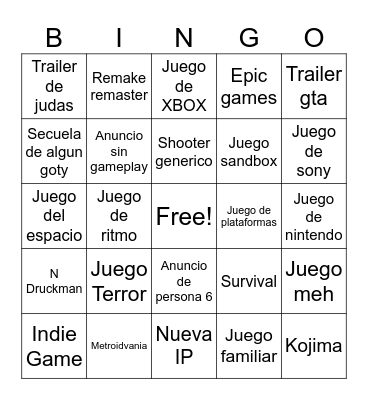 Game Bingo Card