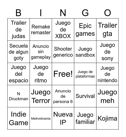 Game Bingo Card