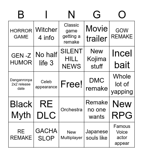 SUMMER GAME FEST 2026 Bingo Card