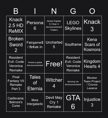 Summer Geoff Fest Bingo Card