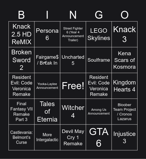 Summer Geoff Fest Bingo Card