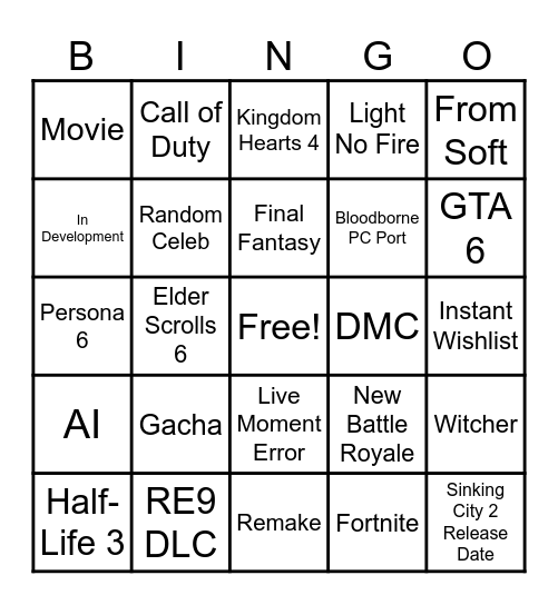 Summer of Games Bingo Card