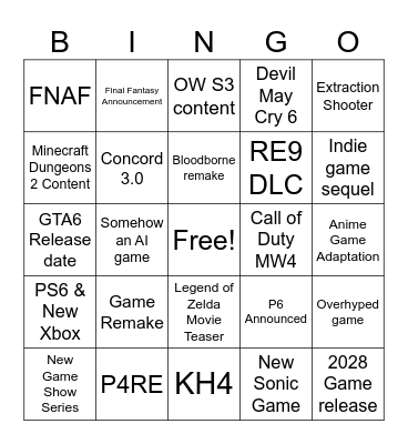 Summer Game Fest 2026 Bingo Card