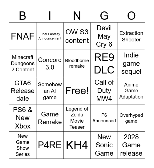 Summer Game Fest 2026 Bingo Card