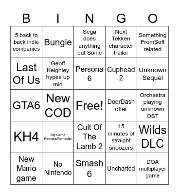 Summer Games Fest Bingo Card