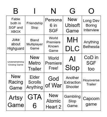 Summer Games Fest Bingo Card