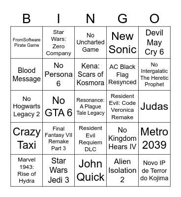 Summer Game Fest Bingo Card