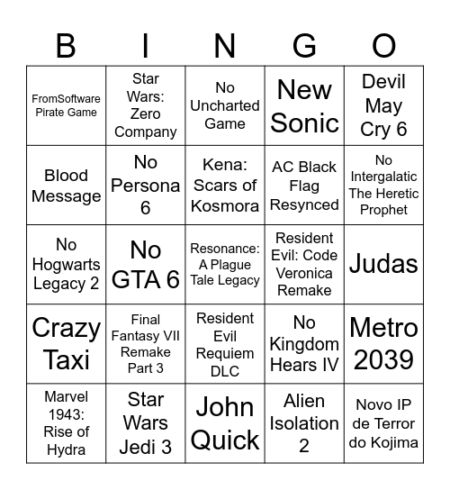 Summer Game Fest Bingo Card