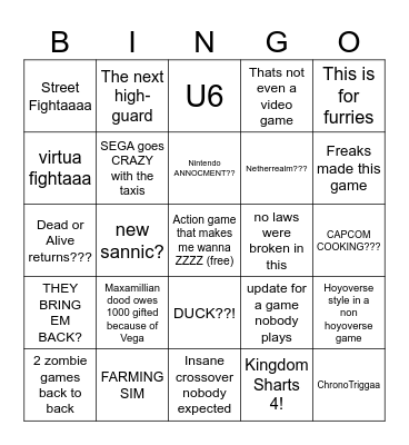 Summer Game fest Bingo Card