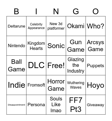 SGF 2026 Bingo Card