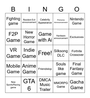 Untitled Bingo Card