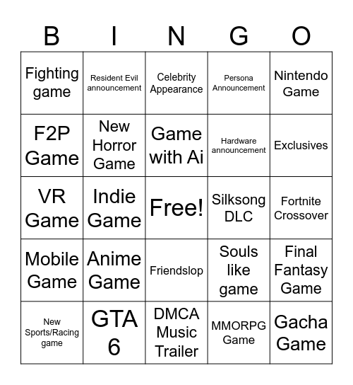 Untitled Bingo Card