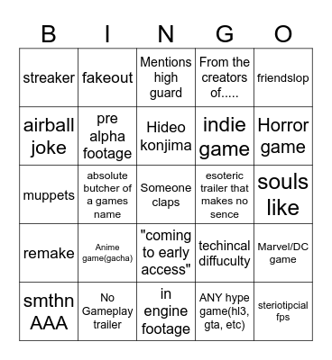 Summer games '26 Bingo Card