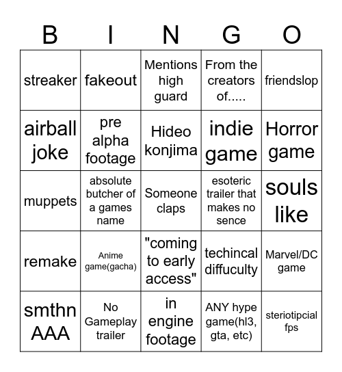 Summer games '26 Bingo Card