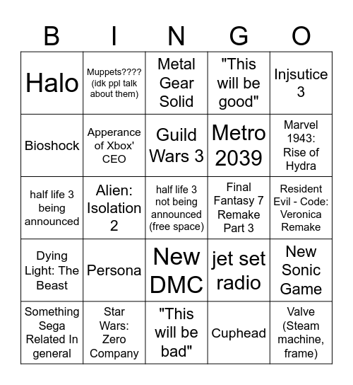 S Bingo Card