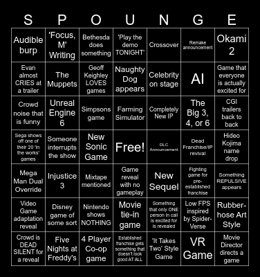 Summer Games Fest Predictions Bingo Card