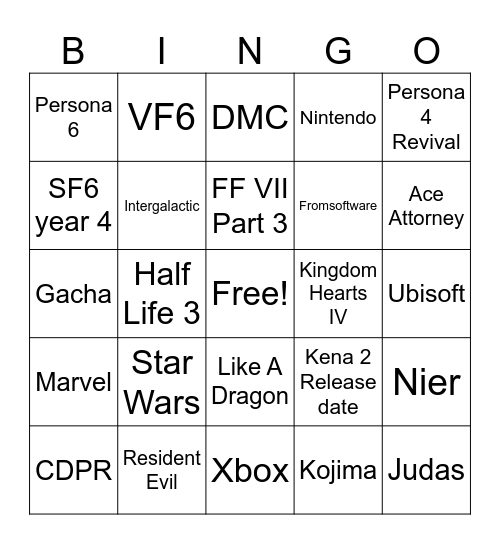 SGF 2026 Bingo Card