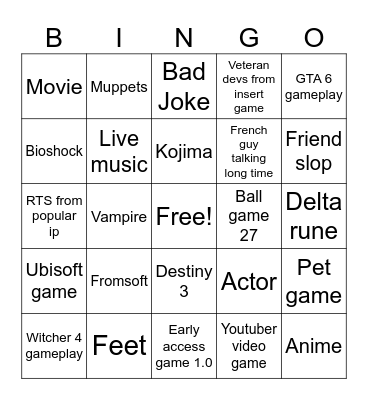Game Awards Bingo Card