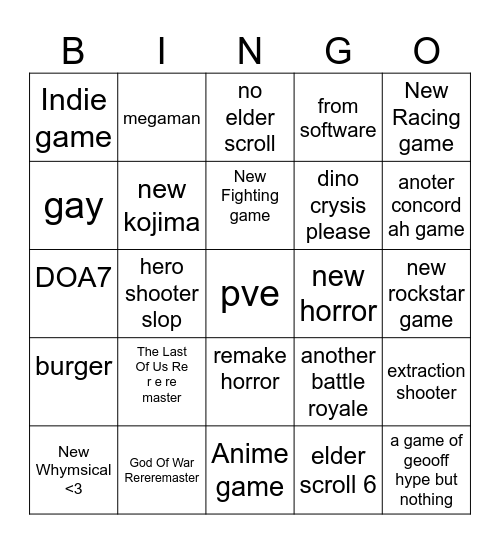 sgm Bingo Card