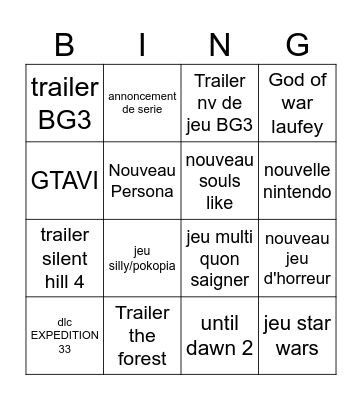 Summer game fest 2026 Bingo Card