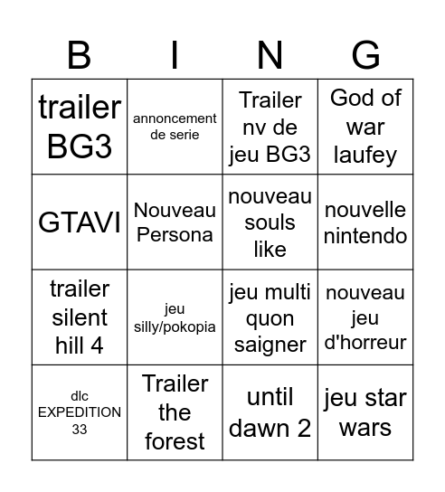 Summer game fest 2026 Bingo Card