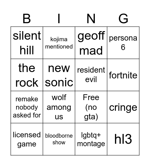 sgf Bingo Card