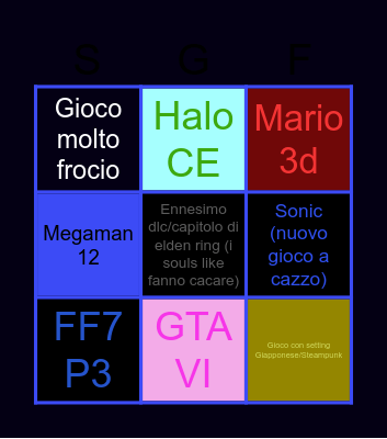 Summer Game Fest Bingo Card