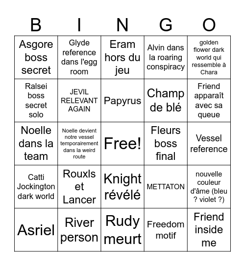Deltarune chapitre 5 prédiction Bingo Card