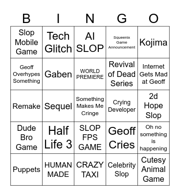 Games Fest Bingo Card