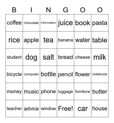 Teacher Fredy Lemus Nouns Bingo Card