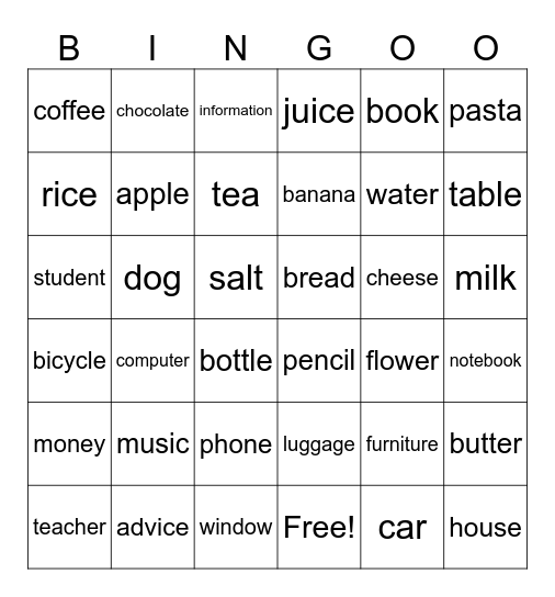 Teacher Fredy Lemus Nouns Bingo Card