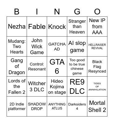 summer game fest Bingo Card