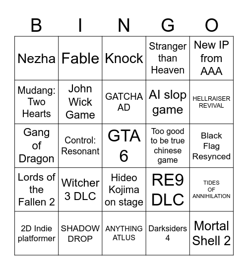 summer game fest Bingo Card