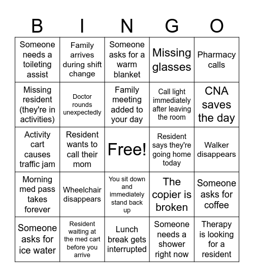 DAY SHIFT BINGO! Bingo Card