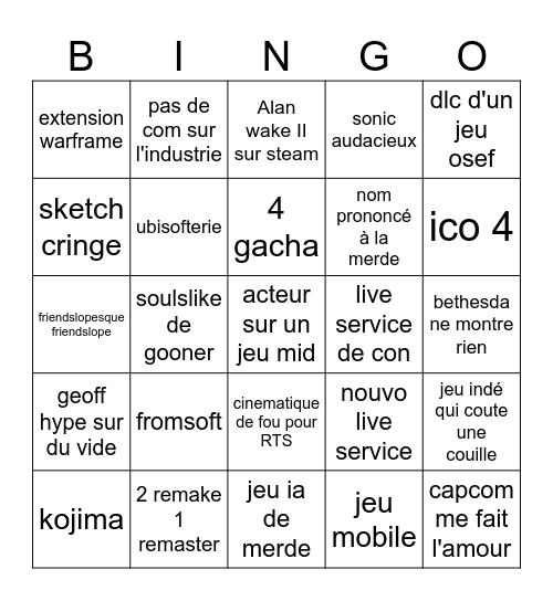 son heure gemme fesse Bingo Card