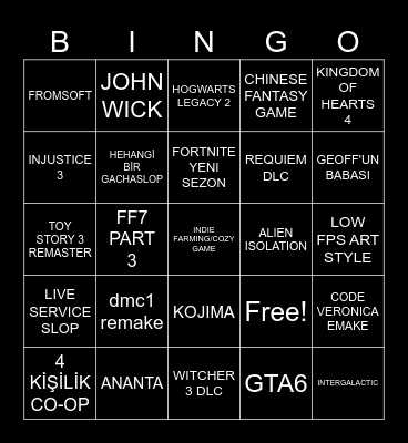 Untitled Bingo Card