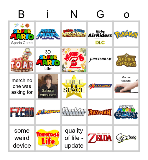 Nintendo Direct Bingo Card