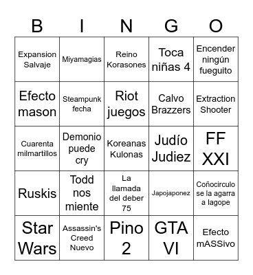 SGFExtr Bingo Card