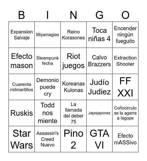 SGFExtr Bingo Card