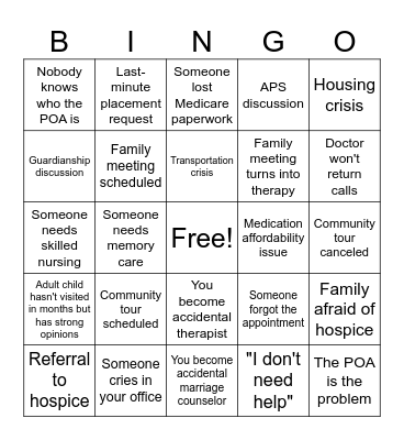 SOCIAL WORKER BINGO! Bingo Card
