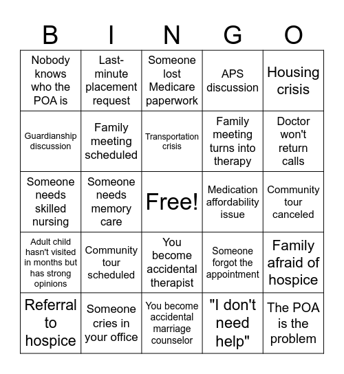 SOCIAL WORKER BINGO! Bingo Card