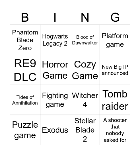 SGF Bingo Card